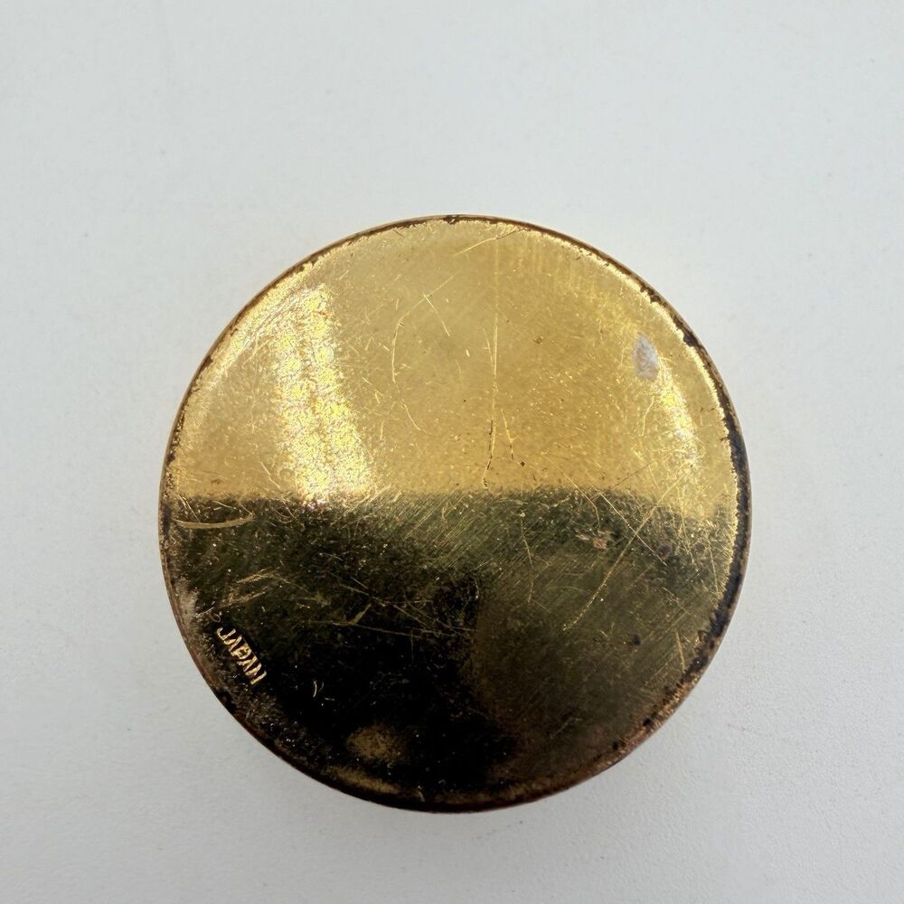 Vintage JAPAN Damascene Style Pill Box Gold Tone Floral Scroll Design - Picture 3 of 8